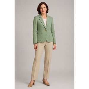 Talbots Spring Blazer Jacket Womens 12 Green Cotton Knit Lined Pockets
